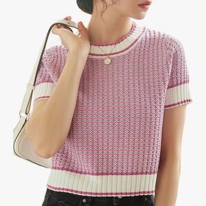 Pink and White Women's Knit Top